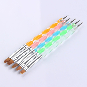Double Head Nylon Nail Art Brush Spiral Handle Crimped Ferrule Flower Dotting Needle Pen for Gel Design - Product Image 1