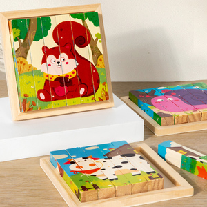 Gioco Educativo in Legno Puzzle 3D a Quattro Lati Blocchi con Animali Temi Cartoon per Bambini e Bambine - Product Image 3
