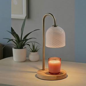 Lampe chauffe-bougie multifonction avec fonction minuterie, variateur d'intensité, cadre métallique et couvercle en verre pour la fonte de cire et le chauffage des bougies - Product Image 1