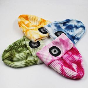 New Design 2026 Winter Outdoor Night Running Beanie <b>Tie</b> Dyed Thick Beanie with LED Lights - Product Image 1