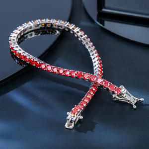Excellent Men Femme Jewelry Claw Prong 925 Sterling Silver Hip Hop 2MM 3MM Garnet <b>Red</b> Diamond Colorful Missanite Tennis <b>Bracelet</b> - Product Image 1