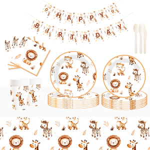 DAMAI Nuevo Juego de Vajilla Desechable con Temática de Animales de la Selva, Platos, Vasos y Servilletas de Papel para Fiestas - Product Image 1