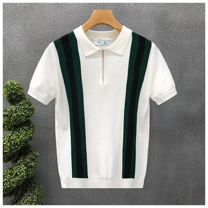 เสื้อเชิ้ตผู้ชายทรงเข้ารูป ระบายอากาศได้ดี ผ้าถักพิมพ์ลายตัวอักษร แขนสั้น กระดุมติดปก ย้อมเส้นด้าย สไตล์ลำลอง ผ้าฝ้าย 100% - Product Image 4