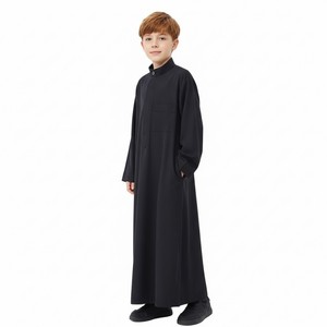 Túnicas Árabes para Niños del Medio Oriente, Ropa Étnica del Sudeste Asiático de Color Sólido con Cuello Alto y Características Hui - Product Image 1