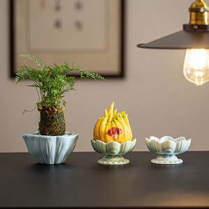 Assiette à fruits en céramique en forme de lotus, petit plat en porcelaine pour offrande bouddhiste, objet décoratif - Product Image 2