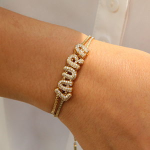 18K vàng mạ đồng thau Zirconia bong bóng 26 Thư Phụ kiện <span class=keywords><strong>t</strong></span>ự làm hộ<span class=keywords><strong>p</strong></span> có thể điều chỉnh Chuỗi vòng đeo tay cho phụ nữ thời trang đồ trang sức quà <span class=keywords><strong>t</strong></span>ặng - Product Image 4