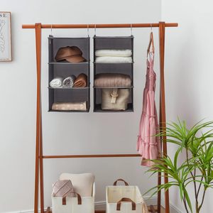 Organisateur suspendu à 6 étagères, 3 étagères pour rangement de placard de chambre, en tissu non tissé, type crochet - Product Image 4