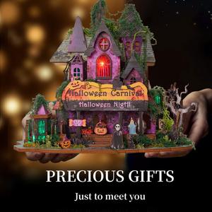 Quyiya DIY <span class=keywords><strong>Cabane</strong></span> <span class=keywords><strong>en</strong></span> Bois <span class=keywords><strong>Nuit</strong></span> d'Halloween 3D Modèle de Bricolage à Assembler Jouet Cadeau pour Bébés Garçons Filles - Product Image 4