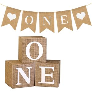 Cajas de Decoración para Baby Shower, 3 Piezas, Cajas de Globos de Estilo Rústico Bohemio con Letras Blancas ONE, Accesorio para Fotos de Primer Cumpleaños - Product Image 1