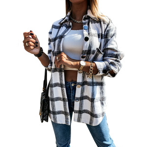 <span class=keywords><strong>Manteau</strong></span> en laine mélangée à <span class=keywords><strong>carreaux</strong></span> pour femme, collection automne-hiver 2026, coupe ample mi-longue, veste boutonnée style overshirt - Product Image 4
