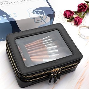 PVC Travel Double Layer Clear Makeup Organizer Portable Wash Bag Clear PU <b>Vanity</b> <b>Cases</b> - Product Image 2