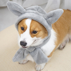 Coral Fleece Pet Hooded Scarf Warm <b>Neck</b> <b>Warmer</b> For Cats Dogs Winter Grey Pink Monochrome Style - Product Image 3