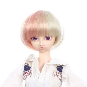 Wholesale Blended color short bob doll wig hair customized heat resistant synthetic bjd wig with high quality