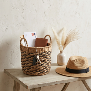 Handwoven Natural Seagrass Storage Basket with Handles, <b>Large</b> Boho Wicker Laundry Hamper for Living Room Decor - Product Image 6