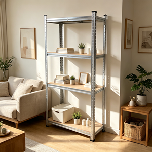 Langlebiges 4-stöckiges Schraubenloses Verzinktes Metall-MDF-Regal, Stahlregal mit Verstellbarem Korrosionsschutz, Steckbare Installation für Zuhause und Büro - Product Image 5