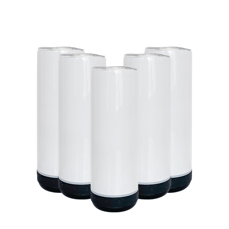 Ready to Ship AGH Stainless Steel 20oz Straight Skinny Black Blank Speaker Tumbler Sublimation With Speaker Music