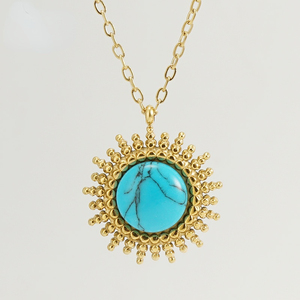 2022 New Turquoise Round Stainless Steel Pendant Women Simple Style <b>Titanium</b> Steel18K Necklace - Product Image 2