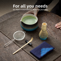 Cérémonie du thé Matcha japonaise, bol en porcelaine, fouet à Matcha, cuillère en bambou, ensemble de 7 pièces, écologique, boîte cadeau bleue, logo personnalisé