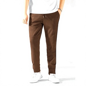 Pantalon décontracté marron pour homme, taille élastique, coupe droite, en toile de polyester mi-lourde, poches latérales, idéal pour l'hiver, léger et à séchage rapide - Product Image 1