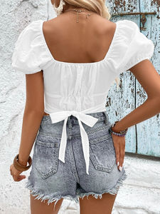 <span class=keywords><strong>Camicetta</strong></span> <span class=keywords><strong>corta</strong></span> <span class=keywords><strong>con</strong></span> collo quadrato Sexy a schienale per donna <span class=keywords><strong>con</strong></span> <span class=keywords><strong>nodo</strong></span> a sbuffo a manica <span class=keywords><strong>corta</strong></span> - Product Image 3