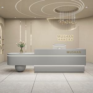 Mostrador de Recepción Moderno y Sencillo con Pilares Redondos, Luces de Colores, Mostrador de Salón, Mostrador de Recepción de Joyería con Diseño Novedoso - Product Image 3