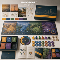 Jeu de société personnalisé sur la stratégie solaire communautaire d'énergie renouvelable, jeu de cartes pliables à quatre panneaux en carton
