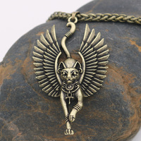 Collier populaire avec statue de chat Bastet de l'Égypte ancienne, sphinx égyptien, pendentif de chat mignon, vente en gros