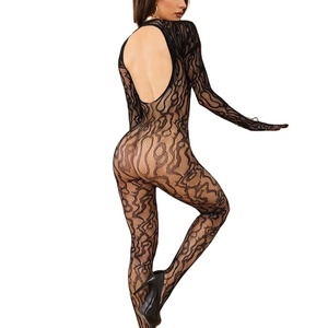 Lingerie sexy pour femmes, body en résille, une pièce, manches longues, dos nu, en dentelle, tenue de rave, vêtements de club - Product Image 5