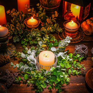 Mini Artificial <strong>Eucalyptus</strong> Wedding <strong>Candle</strong> Rings Fake Lavender Floral Wreath Greenery Boho Garland for Wedding Xmas Table Decor - Product Image 3
