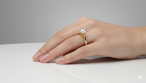Bague solitaire en diamant de laboratoire taille ronde, finition argent 925 / or jaune 10KT 14KT 18KT, bague de fiançailles classique - Product Image 5