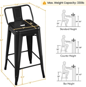 Tabourets <span class=keywords><strong>de</strong></span> <span class=keywords><strong>bar</strong></span> en métal <span class=keywords><strong>noir</strong></span> <span class=keywords><strong>mat</strong></span> <span class=keywords><strong>de</strong></span> 26 pouces Hauteur <span class=keywords><strong>de</strong></span> comptoir <span class=keywords><strong>industriel</strong></span> moderne Intérieur Extérieur Chaises <span class=keywords><strong>de</strong></span> cuisine Dossier bas - Product Image 3