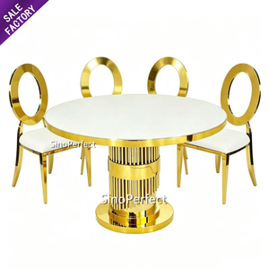 Muebles de lujo para banquetes y eventos, mesa de comedor de acero inoxidable dorado para bodas, mesa de banquete para recepción - Product Image 1