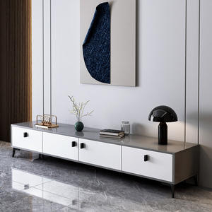 Meuble TV moderne et minimaliste blanc de 160 cm, unité de rangement pour salon avec tiroirs et pieds, pour petit appartement, chambre à coucher, balcon - Product Image 3