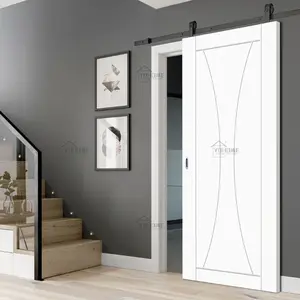 चीन आधुनिक डिजाइन ध्वनिरोधी आंतरिक ठोस लकड़ी खलिहान दरवाजे ठोस लकड़ी खलिहान दरवाजा सफेद बेडरूम रपट खलिहान दरवाजे किट