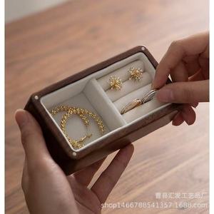 Wooden Jewelry Storage <b>Box</b> Walnut Wood Top And Bottom Lid For Home Use Ring And <b>Earring</b> Organizer - Product Image 3