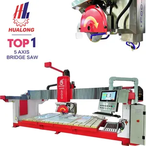 Hualong Machinery 5 eixos ponte serra bancada laje cortador CNC Router ponte corte máquina mármore cortador lâmina bloco