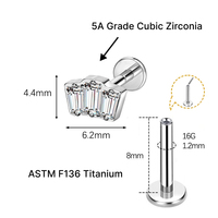 JiaXin ASTM-F136 G23 Titanio Push Pin Sin Rosca para Labret, Medusa, Forward Helix, Lobe, Flor, Circonita Cúbica, Joyería Corporal 16G