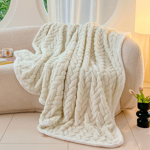 Couvertures en molleton berbère en fourrure de <span class=keywords><strong>lapin</strong></span> jacquard blanc solide en polyester personnalisé en gros en vrac pour l'<span class=keywords><strong>hiver</strong></span> - Product Image 1