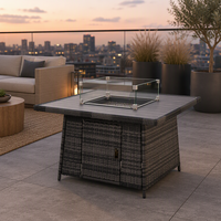 Table de foyer en rotin tressé de luxe, personnalisée, minimaliste, moderne, carrée, au propane, sans fumée, pour villa, hôtel, complexe hôtelier, terrasse
