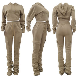 TKAN643 Venta al por mayor Otoño e Invierno Ropa de mujer con pantalones fruncidos Conjunto de dos piezas Pantalones de chándal Apilados Joggers Pantalones Conjuntos Mujeres - Product Image 3