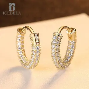 ICEBELA Luxury Minimalist Fine Jewelry Sparkling Micro Pave Cubic Zircon Earring 925 Sterling Silver CZ Hoop Earrings For Girls