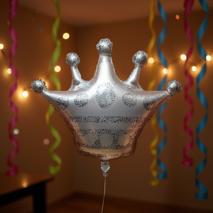 Ballon couronne métallique argenté 76 cm pour fête d'anniversaire d'enfants - Product Image 3