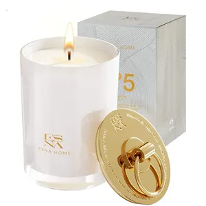 Großhandel Luxus lange brennende Aroma therapie ätherische Öle Bio-Glas Glas Duft kerze mit Gold Metall deckel