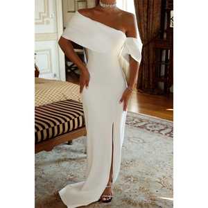 ชุดราตรีสีขาวแบบสายเดี่ยวทรงเอไลน์ ตกแต่งด้วยงานถักโครเชต์และเลื่อม ทรงเอ็มไพร์ ไซส์ XS สำหรับงานแต่งงานและงานรับปริญญา - Product Image 5