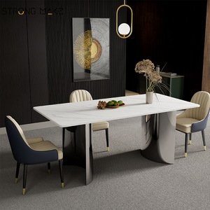 Escandinavo de lujo moderno <span class=keywords><strong>cocina</strong></span> comedor de metal inoxidable de <span class=keywords><strong>alta</strong></span> calidad <span class=keywords><strong>mesa</strong></span> de comedor rectangular de mármol mesas de comedor - Product Image 3