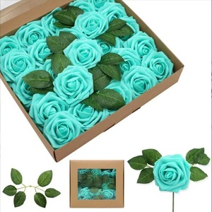 25 cái/bộ Hot Bán 8Cm Bọt Nhân Tạo Hoa Pe Rose <span class=keywords><strong>Flower</strong></span> Hoa Hồng Với Lá Cho Đám Cưới Trang Trí Rose <span class=keywords><strong>Flower</strong></span> Head - Product Image 5