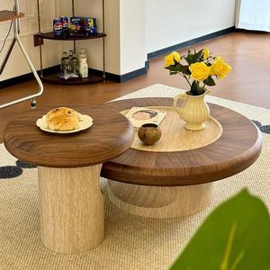 Mid-Century Travertin-Couchtisch, Runder Pilz-Design Luxustisch, Minimalistisches Designer-Möbelstück für Kleine Wohnzimmer und Heimdekoration - Product Image 1