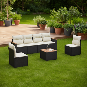 Black And Cream Garden <b>Sofa</b> <b>Set</b> With Cushions Outdoor Furniture UV Resistant PE Rattan Contemporary Design Waterproof - Product Image 2