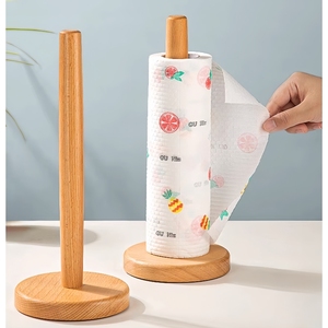Porte-serviettes en papier sur pied en bois naturel moderne Porte-rouleau d'accessoires de cuisine pour la décoration de la table à manger Support de rangement - Product Image 2