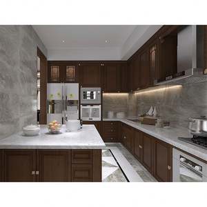 Ensemble de placards de cuisine modernes sur mesure en contreplaqué mélaminé avec surface métallique brillante, armoires modulaires - Product Image 6